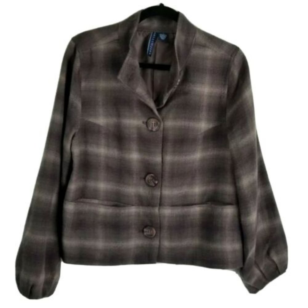 ASHLEY JUDD BROWN PLEATED SLEEVE JACKET SMALL-EUC